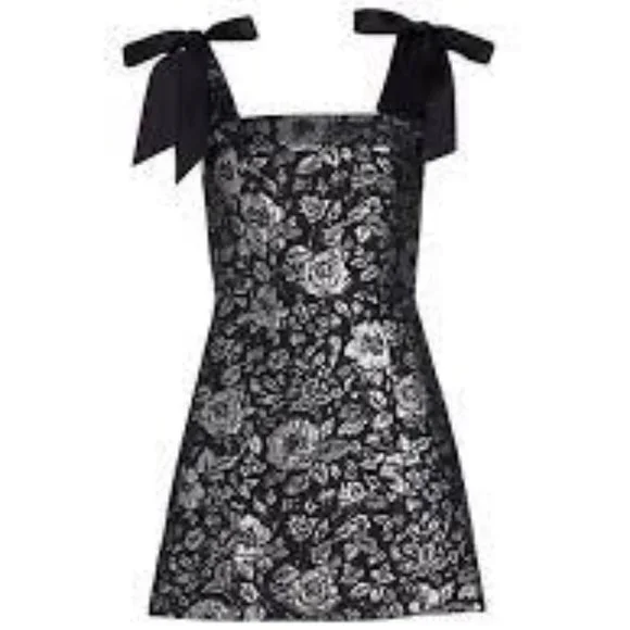Alice + Olivia Maryann Metallic Jacquard Tie-Shoulder Minidress - Picture 7 of 11